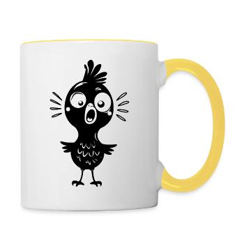 Lustiges Kücken - humorvoller Cartoon Comic "Uups" - Tasse zweifarbig - Weiß/Gelb - Rechts