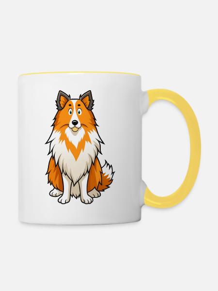 Alert Shetland Schäferhund Digitale Kunst - Tasse zweifarbig - Weiß/Gelb