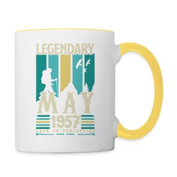 Mai 1957 Jubiläumsgeschenk, Jahrgang Mai 1957. - Tasse zweifarbig - Weiß/Gelb - Rechts