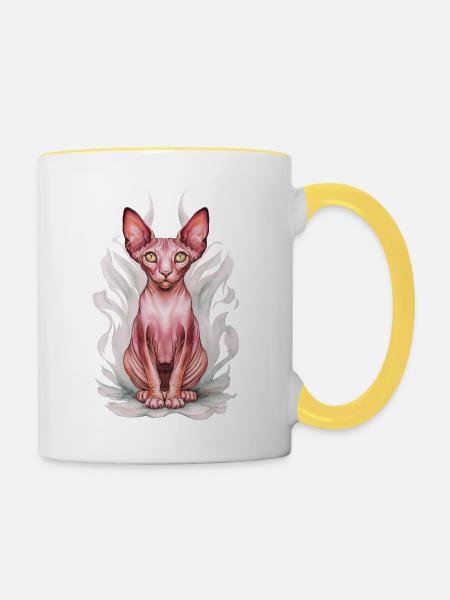 Sphynx Katze für Katzenliebhaber - Tasse zweifarbig - Weiß/Gelb