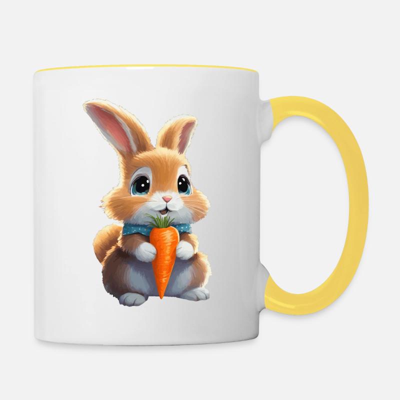 Flauschiger Hase - Tasse zweifarbig - Weiß/Gelb
