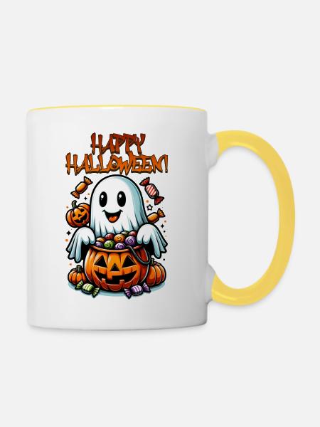 Halloween Geist - Tasse zweifarbig - Weiß/Gelb