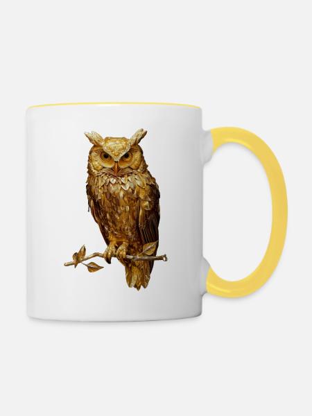 Eule - Tasse zweifarbig - Weiß/Gelb