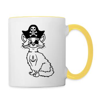 Cute Pirate Cats Buccaneer Eye Patch Hat Costume - Contrasting Mug - white/yellow - Right