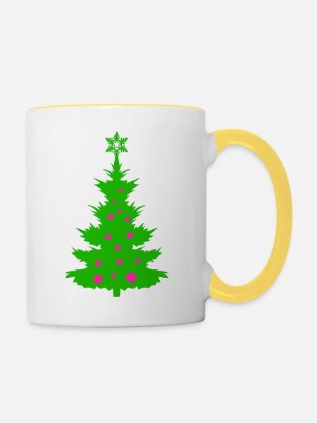 Weihnachtsbaum - Tasse zweifarbig - Weiß/Gelb