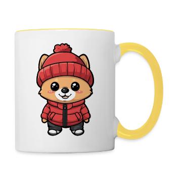 Chien de Poméranie Dessin animé Poméranien - Mug contrasté - blanc/jaune - Droite
