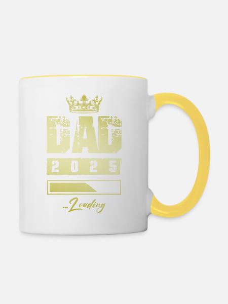 Dad 2025 Loading Papa - Tasse zweifarbig - Weiß/Gelb