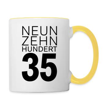 Jahrgang 1935 geboren - Tasse zweifarbig - Weiß/Gelb - Rechts