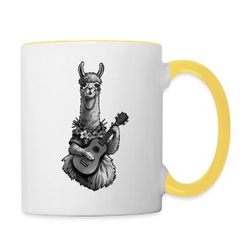 Lama spielt Ukulele - schwarz weiss - Tasse zweifarbig - Weiß/Gelb - Rechts