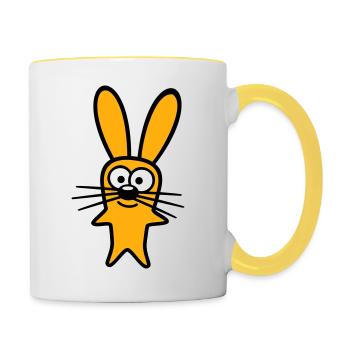 Hase Kaninchen Häschen Cartoon Kleintier niedlich - Tasse zweifarbig - Weiß/Gelb - Rechts