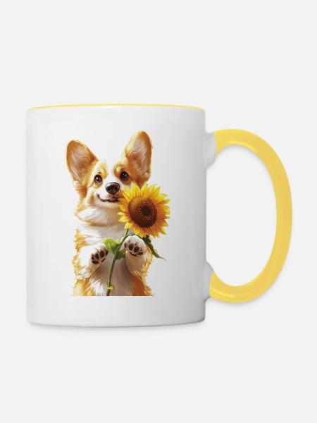 Corgi - Tasse zweifarbig - Weiß/Gelb
