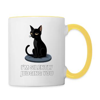 I’m Just Judging You – Sarcastic Black Cat Design - Contrasting Mug - white/yellow - Right