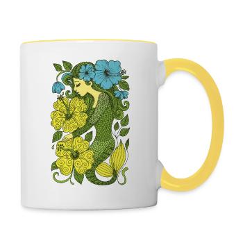 Retro Mermaid Vintage Ocean Vibes - Contrasting Mug - white/yellow - Right