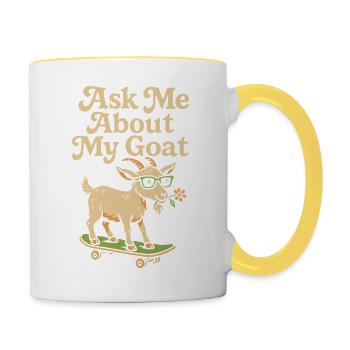 Fragen Sie mich nach meiner Ziege - Tasse zweifarbig - Weiß/Gelb - Rechts