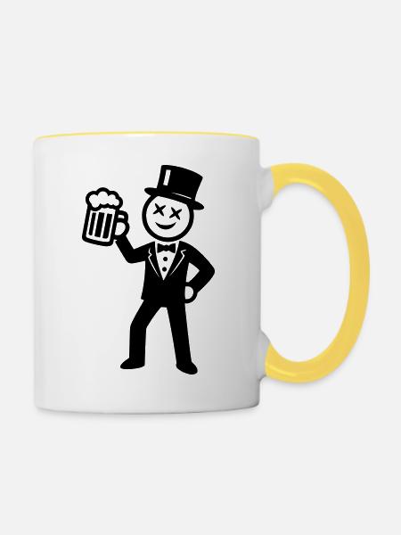 Bräutigam Junggesellenabschied Strichmännchen - Tasse zweifarbig - Weiß/Gelb