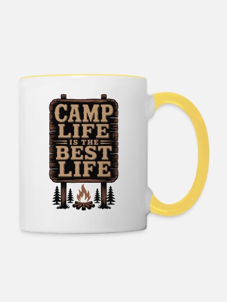 Das Camp-Leben ist das beste Leben - Tasse zweifarbig - Weiß/Gelb