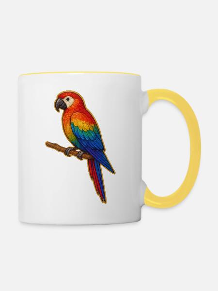 Bunter Papagei Patchwork - Tasse zweifarbig - Weiß/Gelb
