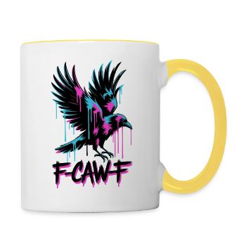 F-Caw-F Meme Krähe - Tasse zweifarbig - Weiß/Gelb - Rechts