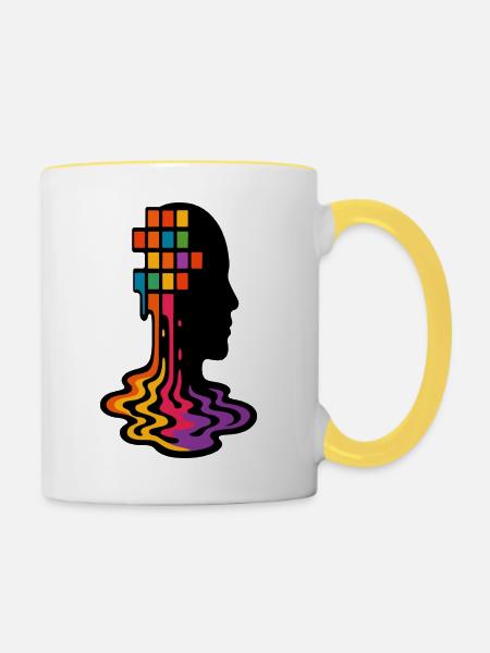 Regenbogen Pixel Schmelz Porträt - Tasse zweifarbig - Weiß/Gelb