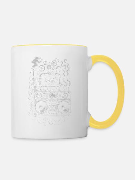 Steampunk Ghettoblaster-Zahnräder - Tasse zweifarbig - Weiß/Gelb