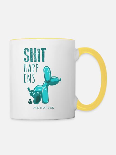 Shit happens, Ballondog - Tasse zweifarbig - Weiß/Gelb