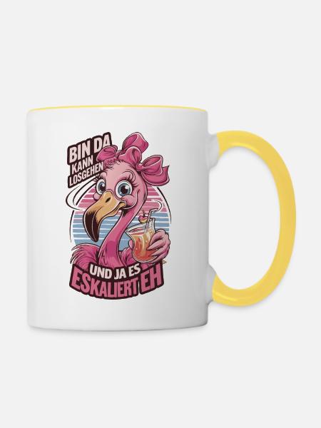 Party Flamingo Spruchmotiv mit Cocktail - Tasse zweifarbig - Weiß/Gelb