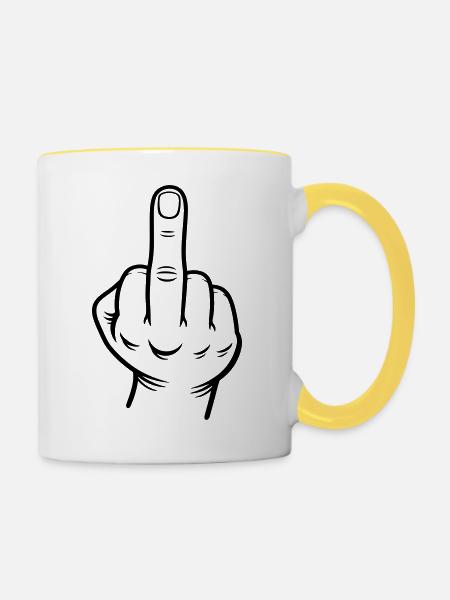 Mittelfinger Hand Kontur Schwarz - Tasse zweifarbig - Weiß/Gelb