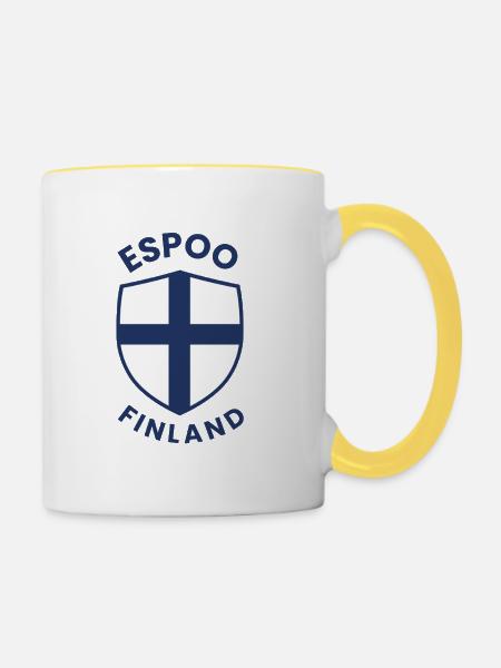 Espoo Finnlands Schilddesign - Tasse zweifarbig - Weiß/Gelb