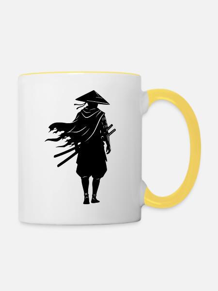 Schatten Krieger Samurai Strohhut - Tasse zweifarbig - Weiß/Gelb