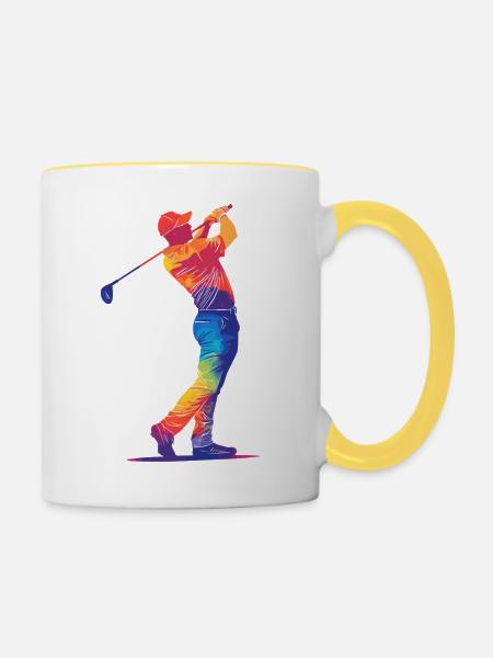 Bunter Golfer-Schwung - Tasse zweifarbig - Weiß/Gelb