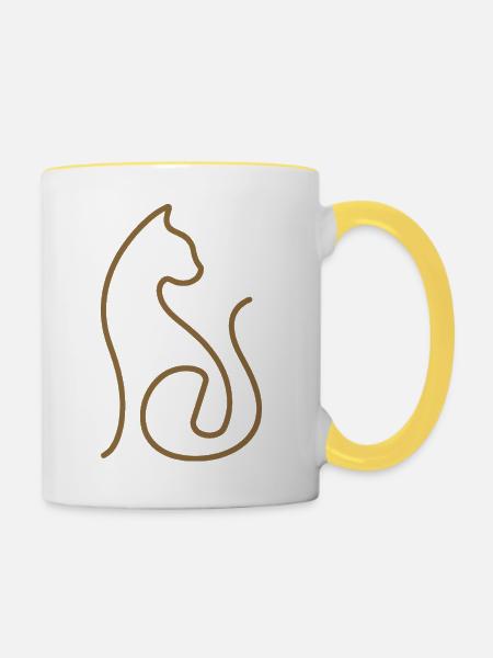 Katze Linienkunst Katzen Design - Tasse zweifarbig - Weiß/Gelb