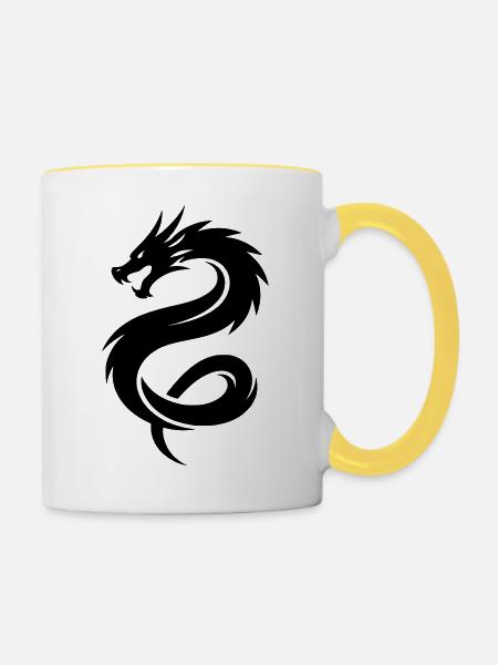 Asiatischer Drache - Tasse zweifarbig - Weiß/Gelb