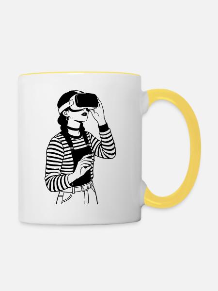VR Gamer - Tasse zweifarbig - Weiß/Gelb