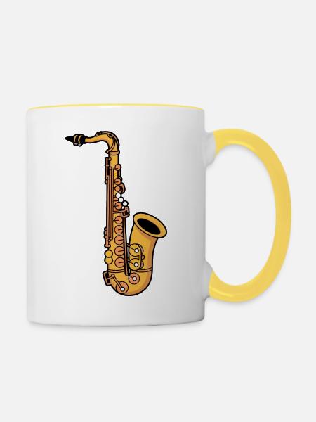Saxophon - Tasse zweifarbig - Weiß/Gelb