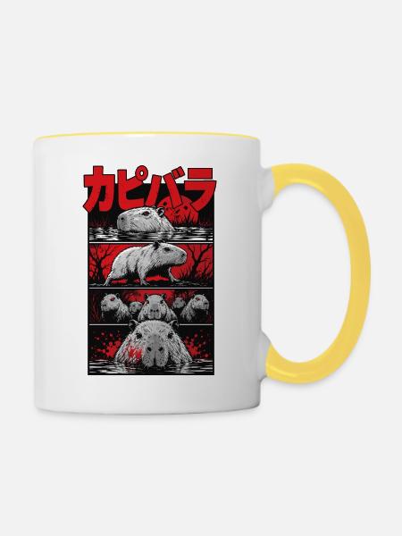 Blutsee Capybara Horror - Tasse zweifarbig - Weiß/Gelb
