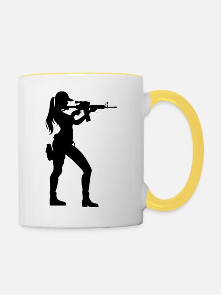 Soldat Frau - Tasse zweifarbig - Weiß/Gelb