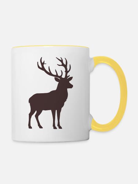 Wilder Hirsch Silhouette Braun - Tasse zweifarbig - Weiß/Gelb