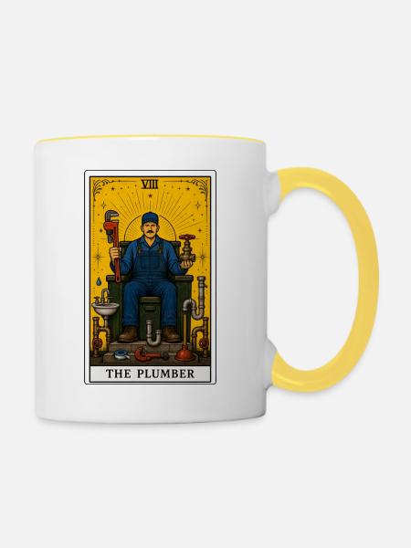 Klempner | Sanitär Beruf Tarot - Tasse zweifarbig - Weiß/Gelb