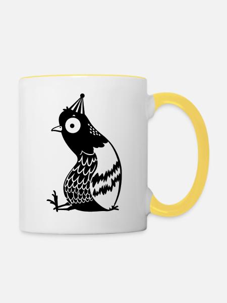Linienvogel mit Partyhut - Tasse zweifarbig - Weiß/Gelb