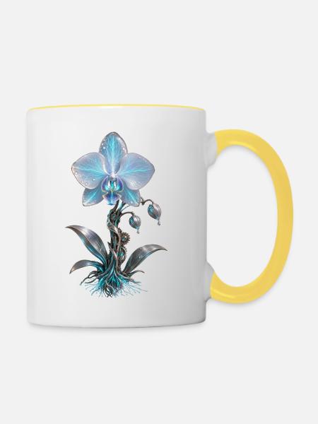 Mechanische Azurorchidee - Tasse zweifarbig - Weiß/Gelb