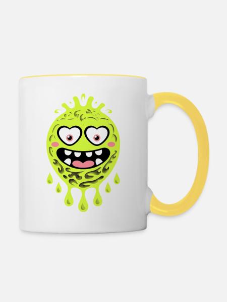 Lustiges Gruselmonster Mit Herzaugen - Tasse zweifarbig - Weiß/Gelb