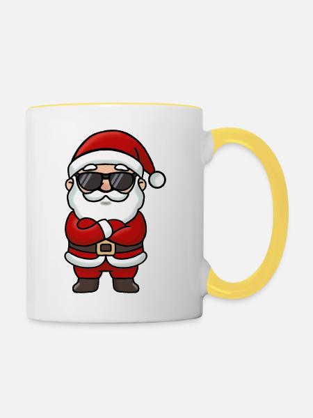 Sonnenbrillen-Weihnachtsmann-Ikone - Tasse zweifarbig - Weiß/Gelb