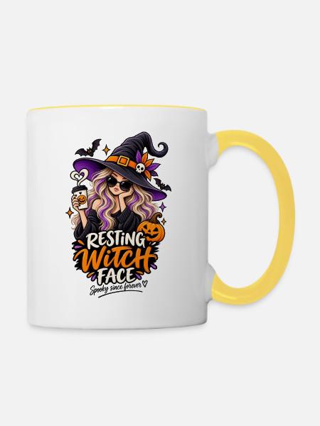 ⚪ Resting Witch Face – Hexe - Tasse zweifarbig - Weiß/Gelb
