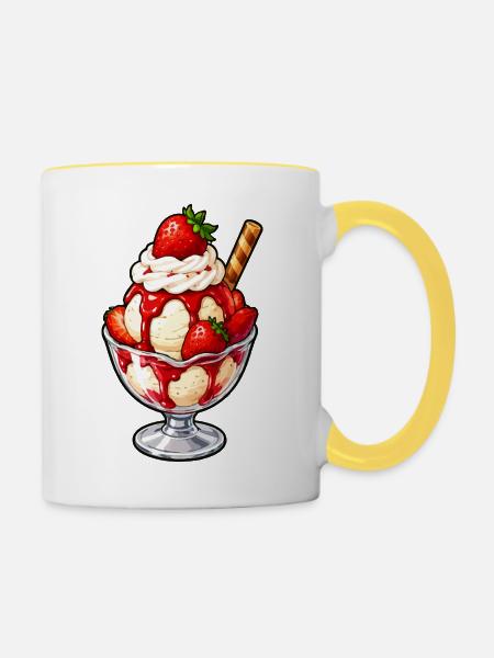 Erdbeer Sundae Glanz - Tasse zweifarbig - Weiß/Gelb