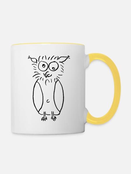 Eule - Tasse zweifarbig - Weiß/Gelb