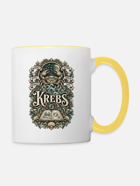 Sternzeichen Krebs – Sensibel & Loyal - Tasse zweifarbig - Weiß/Gelb