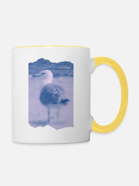 Wattvogel Foto Möwe Maritimes Geschenk - Tasse zweifarbig - Weiß/Gelb
