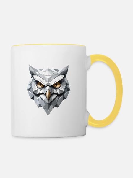 Eule Maske - Low Poly Design - Tasse zweifarbig - Weiß/Gelb