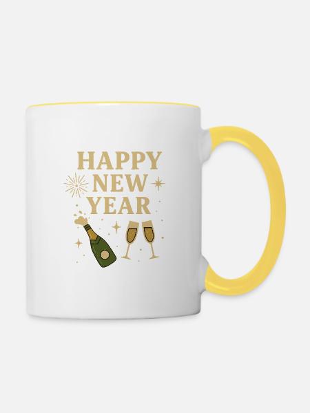 Happy New Year Festdesign - Tasse zweifarbig - Weiß/Gelb