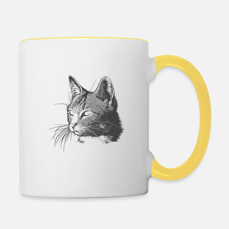 Chat - Dessin - Mug contrasté - blanc/jaune